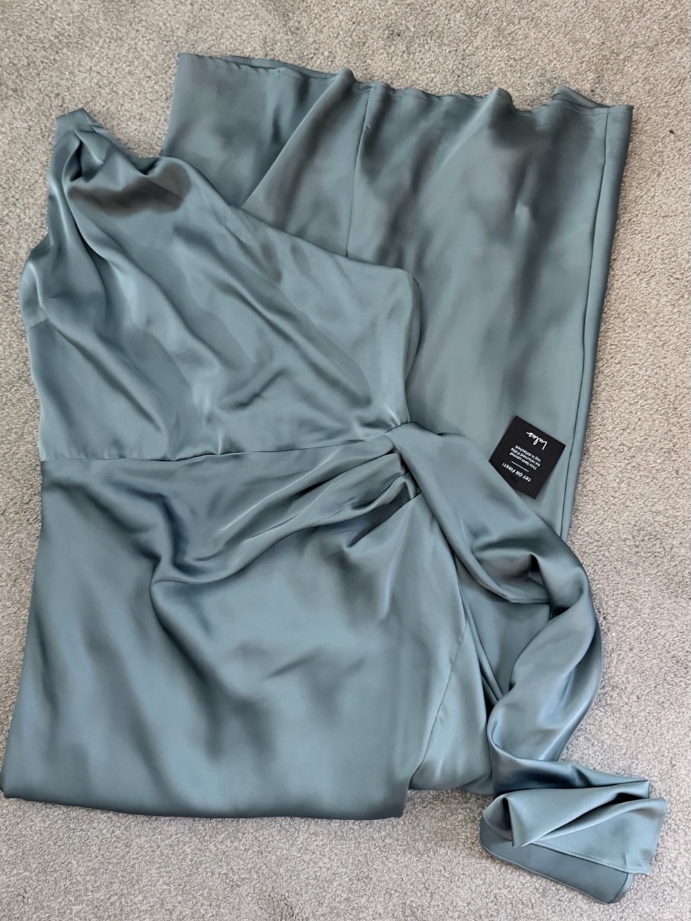 NWT Lulu's One-Shoulder Slate Blue Satin Gown with Slit XL - Picture 5 of 12